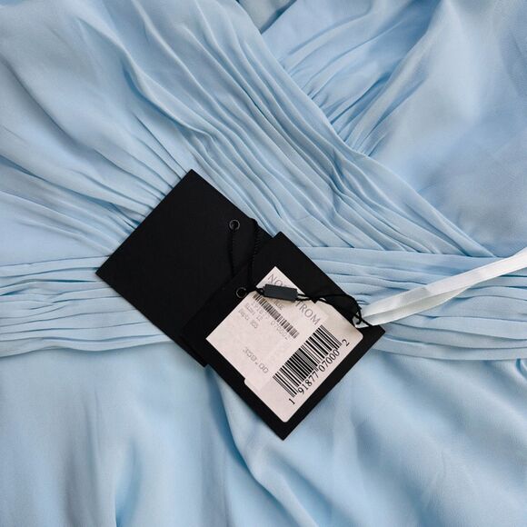 Mac Duggal Blue Asymmetrical Hem Chiffon V-Neck Size 12 Maxi Dress 70191 New - Picture 4 of 8